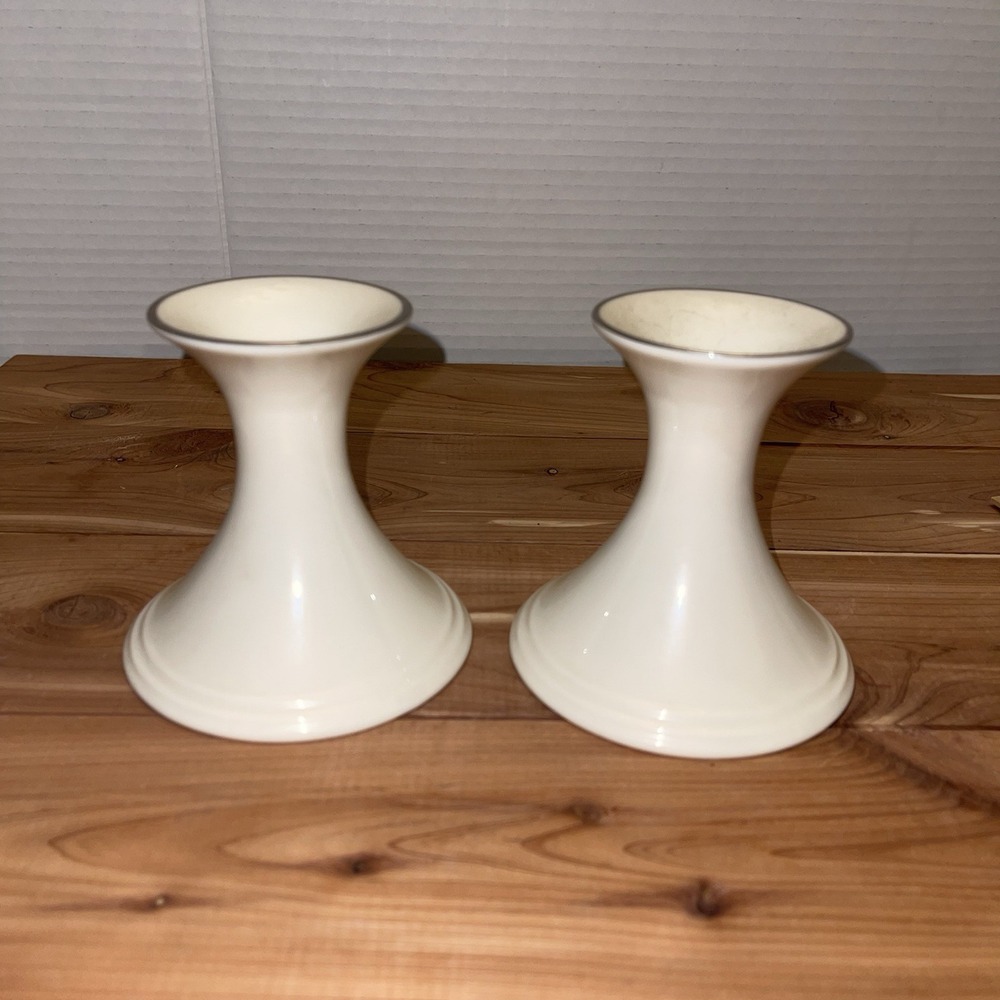 Lenox Candlestick Holder Bone China Vintage Ivory Set of 2 with Platinum Band